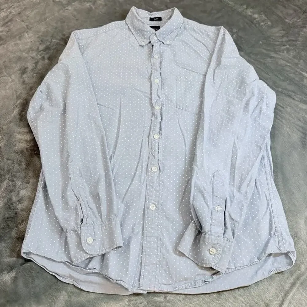 J Crew Shirt Men's Sz M Button Blue Polka Dot Slim Fit Preppy